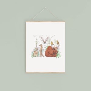 Impressão digital da letra Y, plantas e animais em aquarela com inicial, presente exclusivo para crianças, imagem personalizada de decoração de berçário, novo presente para bebê