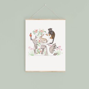 Impressão digital da letra R, plantas e animais em aquarela com inicial, presente exclusivo para crianças, imagem personalizada de decoração de berçário, novo presente para bebê