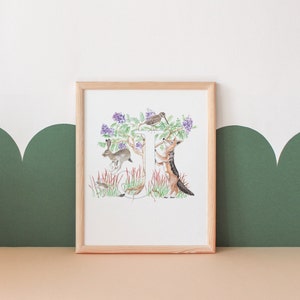 Letter J Nursery Print | Wildlife and Plant Art |  Baby Shower Gift | Watercolor Wall Art | Initial Art | Animals Initial | Nursery Decor