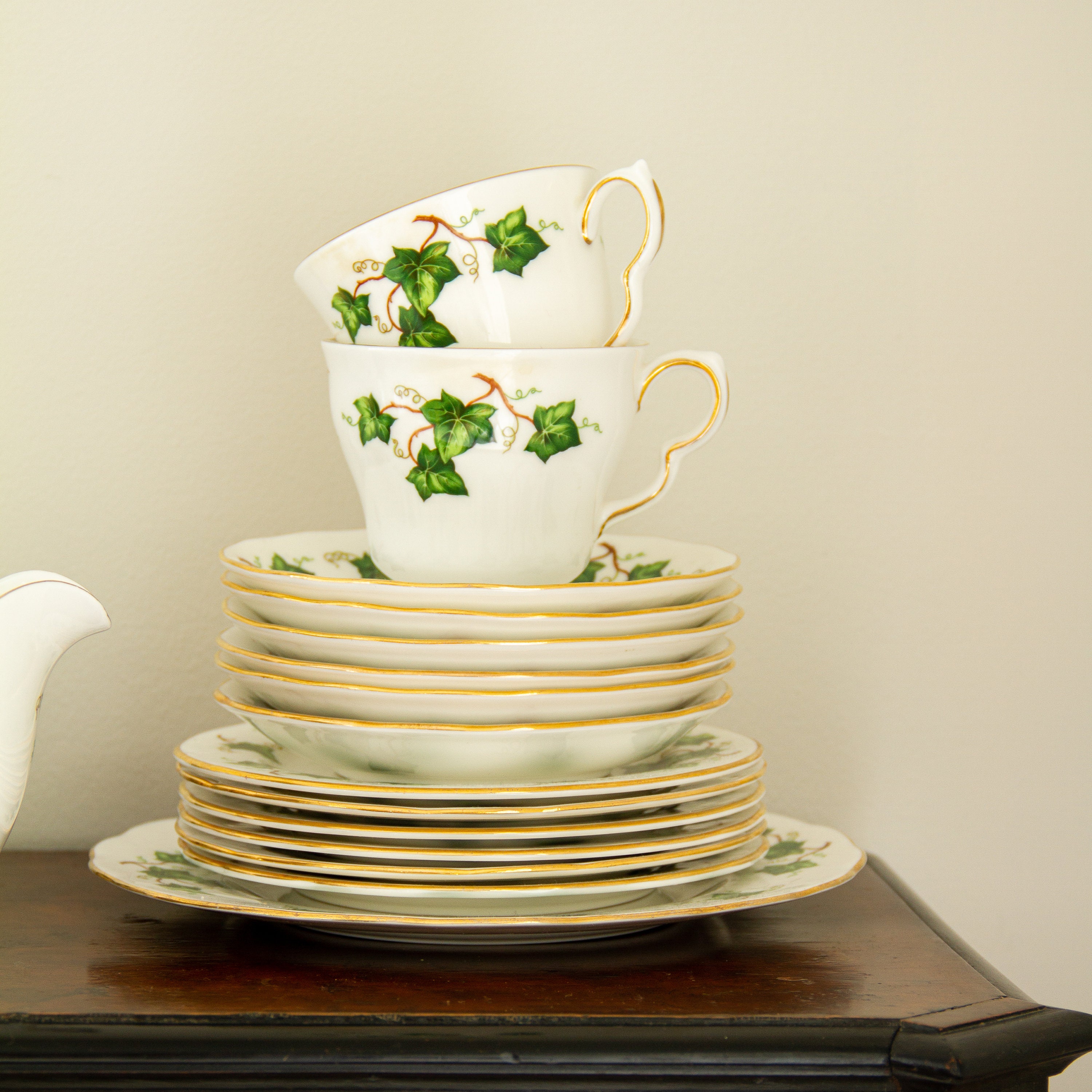 Vintage Colclough bone china green Ivy Leaf Tea Set Etsy