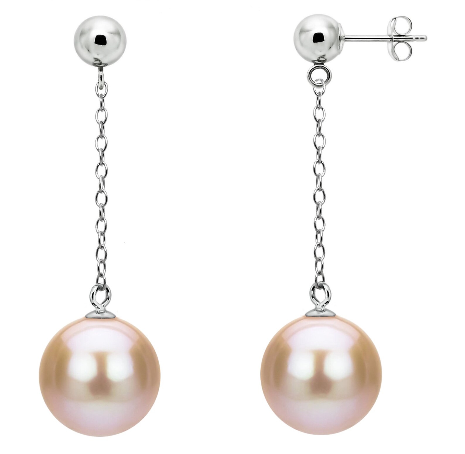 Sterling Silver Stud Dangle Earrings With 9mm Pink Freshwater Cultured