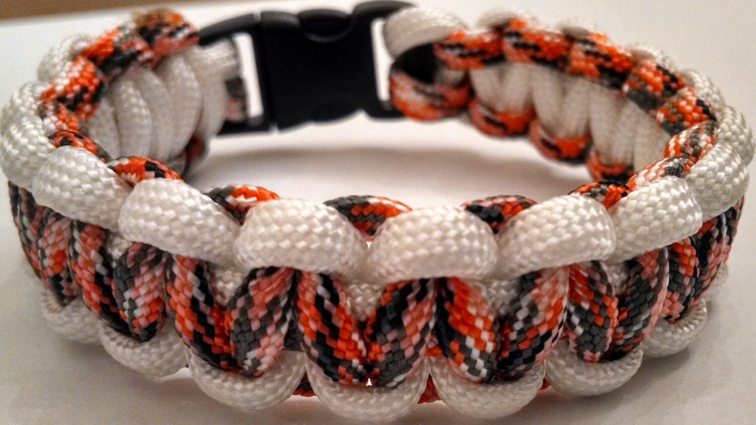 White and Orange Camo Paracord Survival Bracelet 