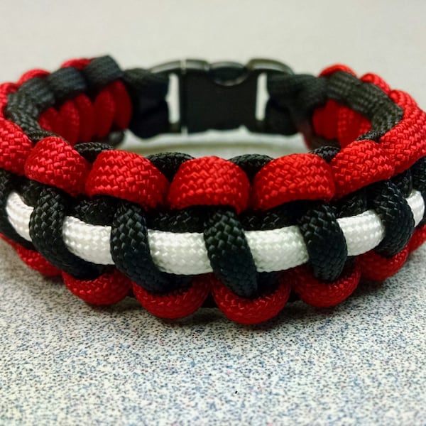 White, Red and Black Paracord Survival Bracelet