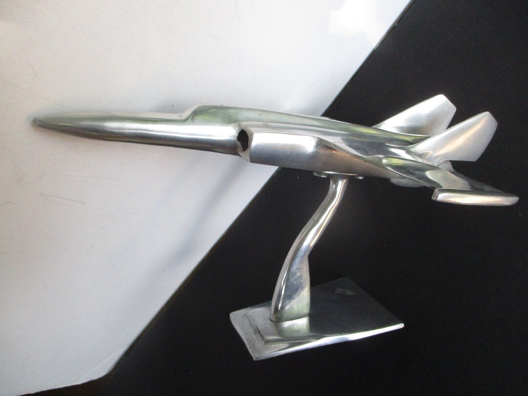 1970-s-chrome-stainless-steel-airplane-desk-top-model-resembles