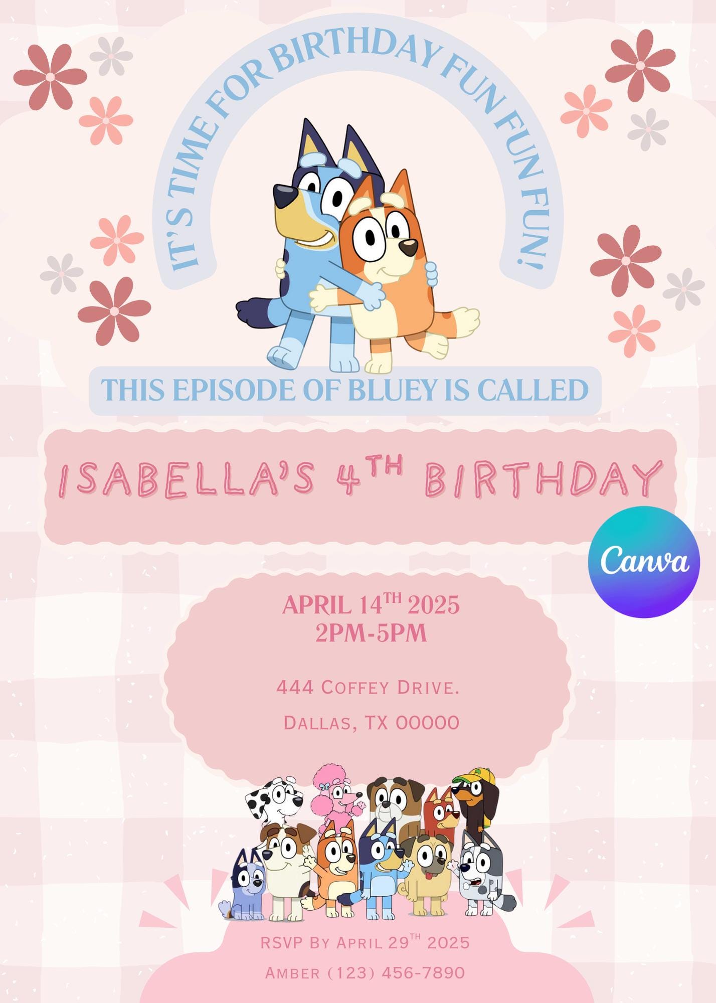 Editable 5x7 Bluey Invitation (Digital)