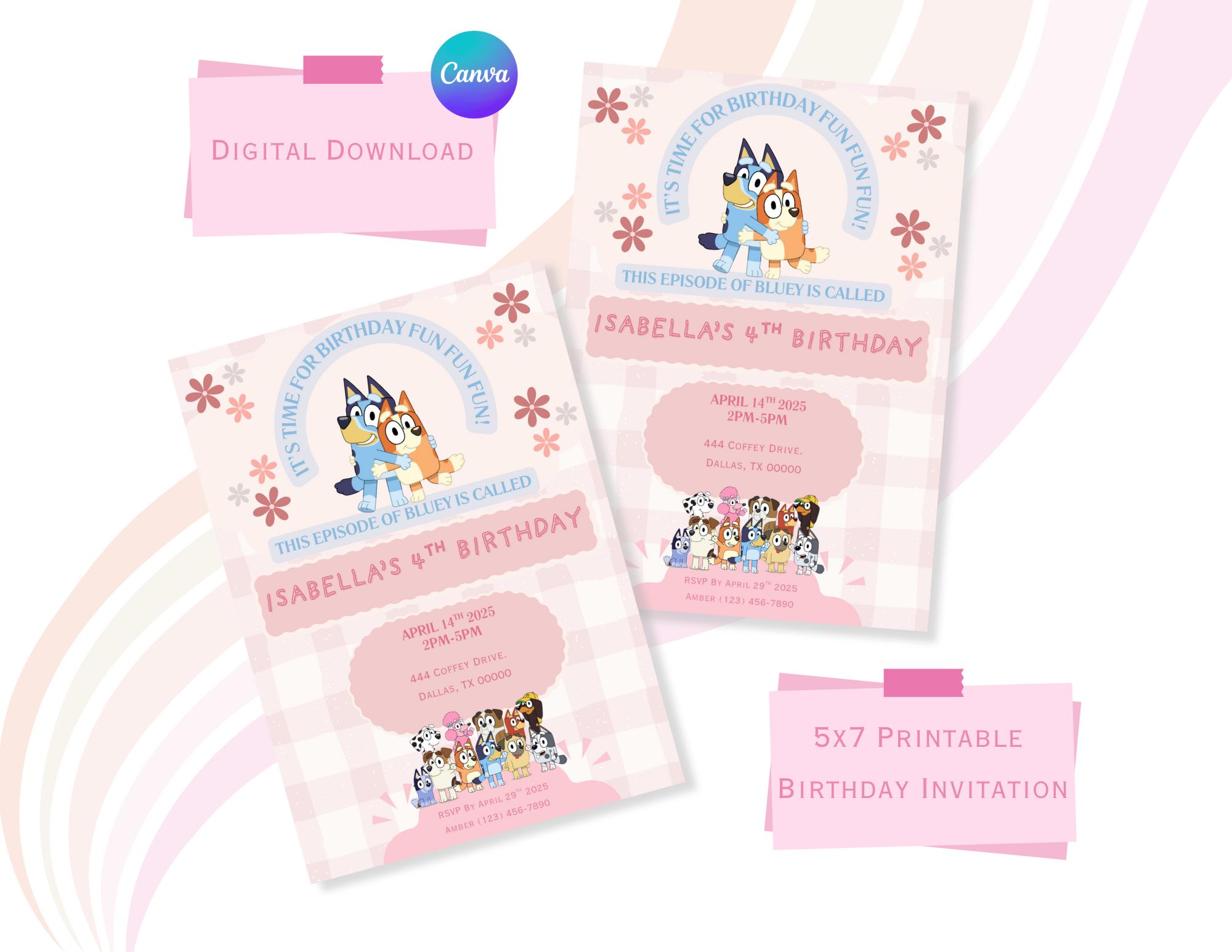 Editable 5x7 Bluey Invitation (Digital)