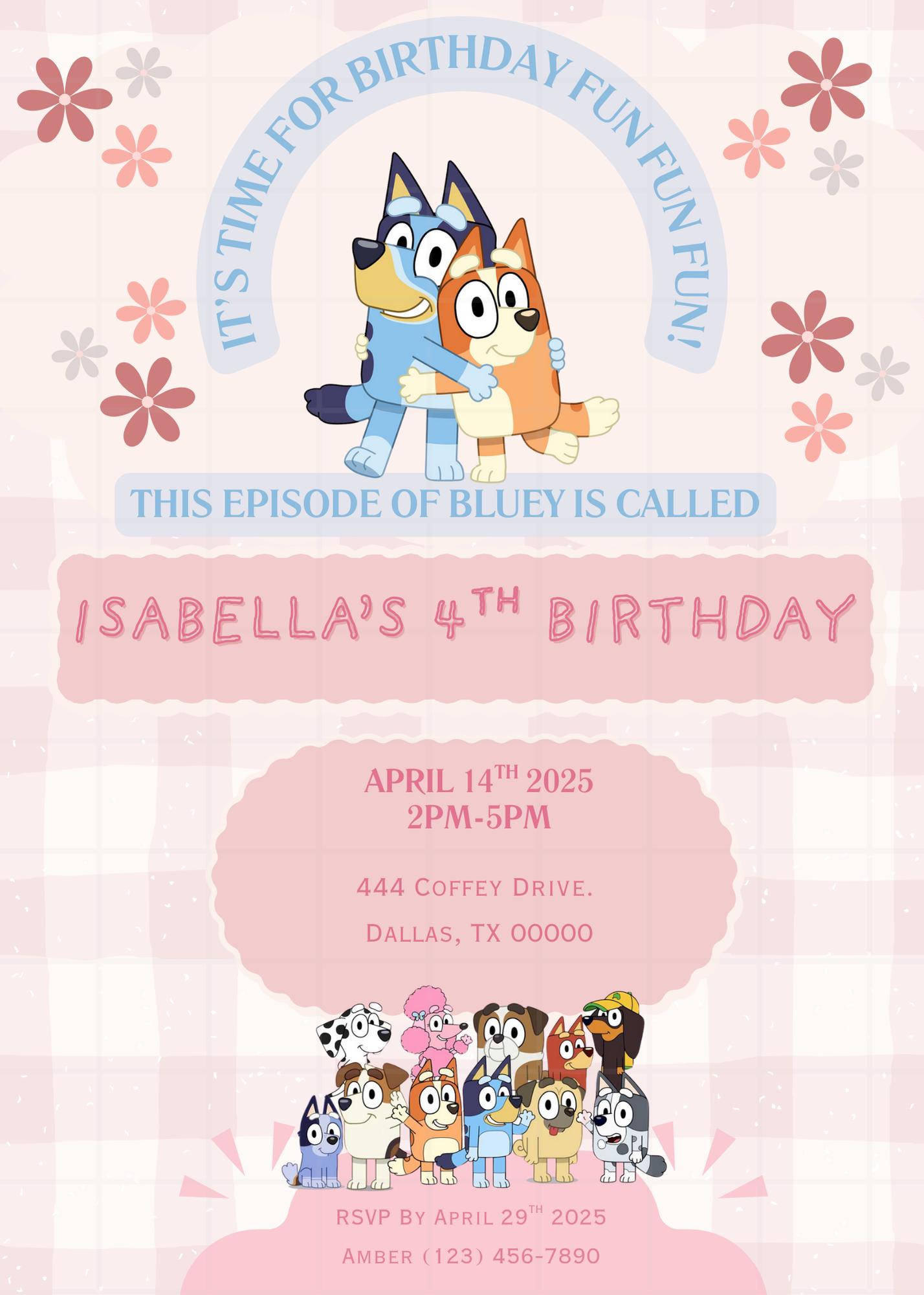 Editable 5x7 Bluey Invitation (Digital)