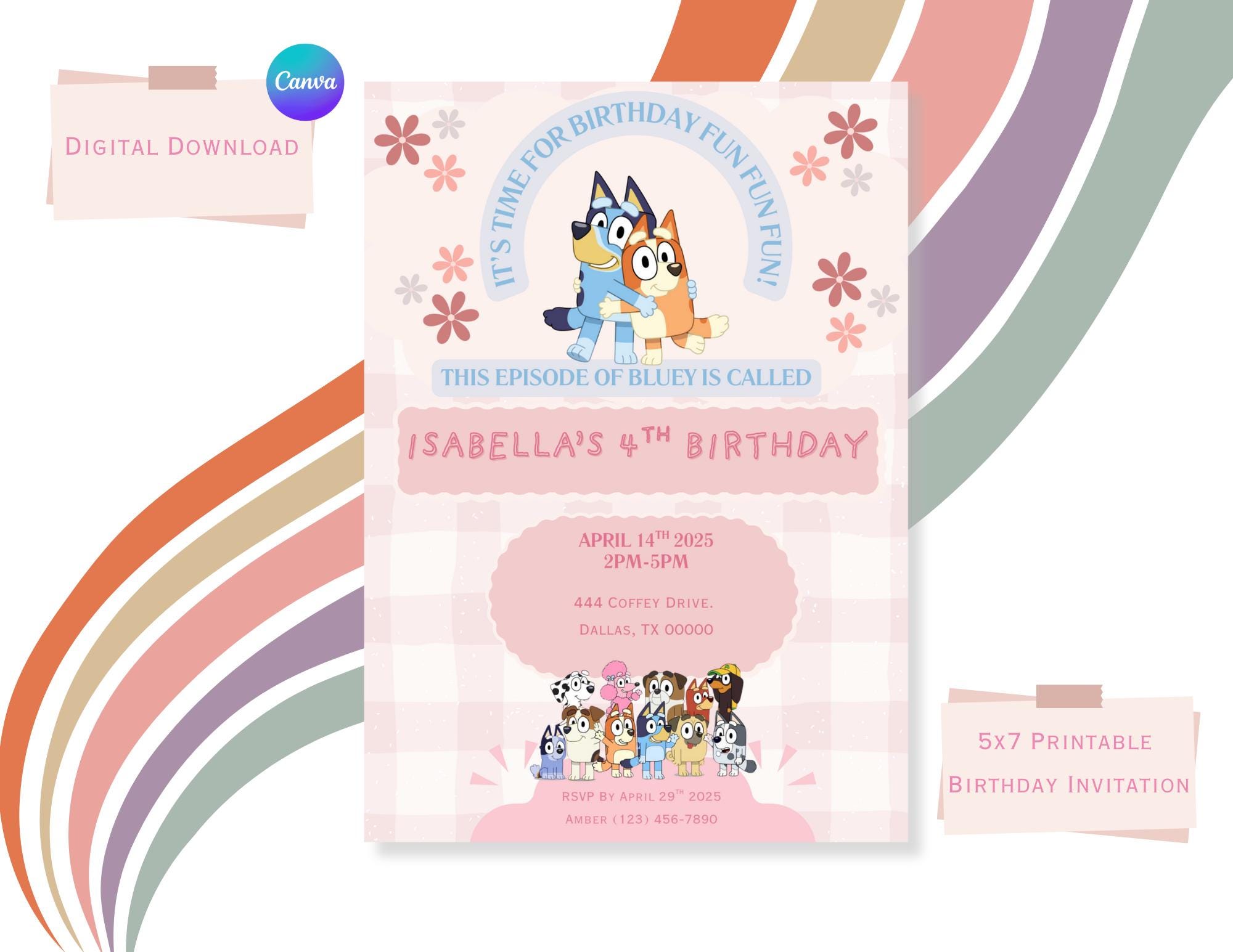 Editable 5x7 Bluey Invitation (Digital)
