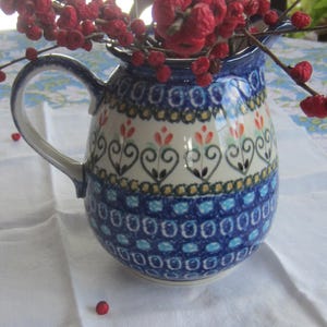 Very Elegant Polish Pottery Cermika Artystyczma Polish Pottery Blue Pitcher