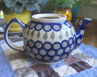 VERY Charming Polish Pottery Boleslawiec Teapot No Lid 6 X 8.5” READ