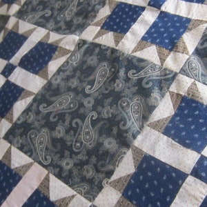 Quilt TOP - Outstanding Antique Indigo and Shirting Turkey Tracks Quilt TOP 65 X 66&quot;
