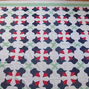 Quilt Top - Exquisite Antike Applikation Türkisch Rote und Blaue Tulpe Quilt Top 200 X 200 ”