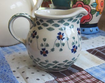 Darling Boleslawiec Polish Pottery Green Lucky Creamer 3.25X3.75”
