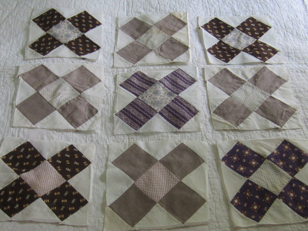 9 Lovely Antique Multi Browns Railroad Crossing Quilt Blocks Etsy