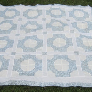 Quilt TOP -  Beautiful Vintage Blue and White Bow Tie Quilt Top 61X64”