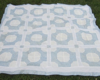 Quilt TOP -  Beautiful Vintage Blue and White Bow Tie Quilt Top 61X64”