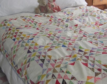 Quilt Top - Fabulous Vintage Multi and White Ocean Waves Quilt Top 50X71”