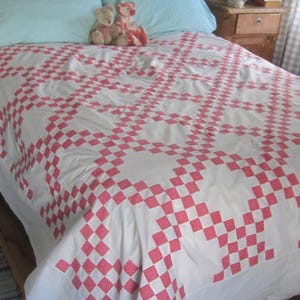 Quilt TOP - Lovely Antique Cinnamon Pink + White Double Irish Chain Quilt Top 85&quot; X 69&quot;