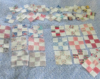 7 Beautiful Antique Turkey Reds and Shirting Churn Dash Quilt Blocks 9"