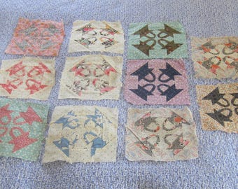 Quilt Blocks - 11 Pristine Antique Four-Basket Quilt Blocks 8.5"