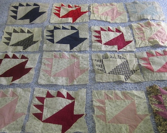 16 Pristine Antique Indigo and White Cake Plate Basket Quilt Blocks 9-9.25"