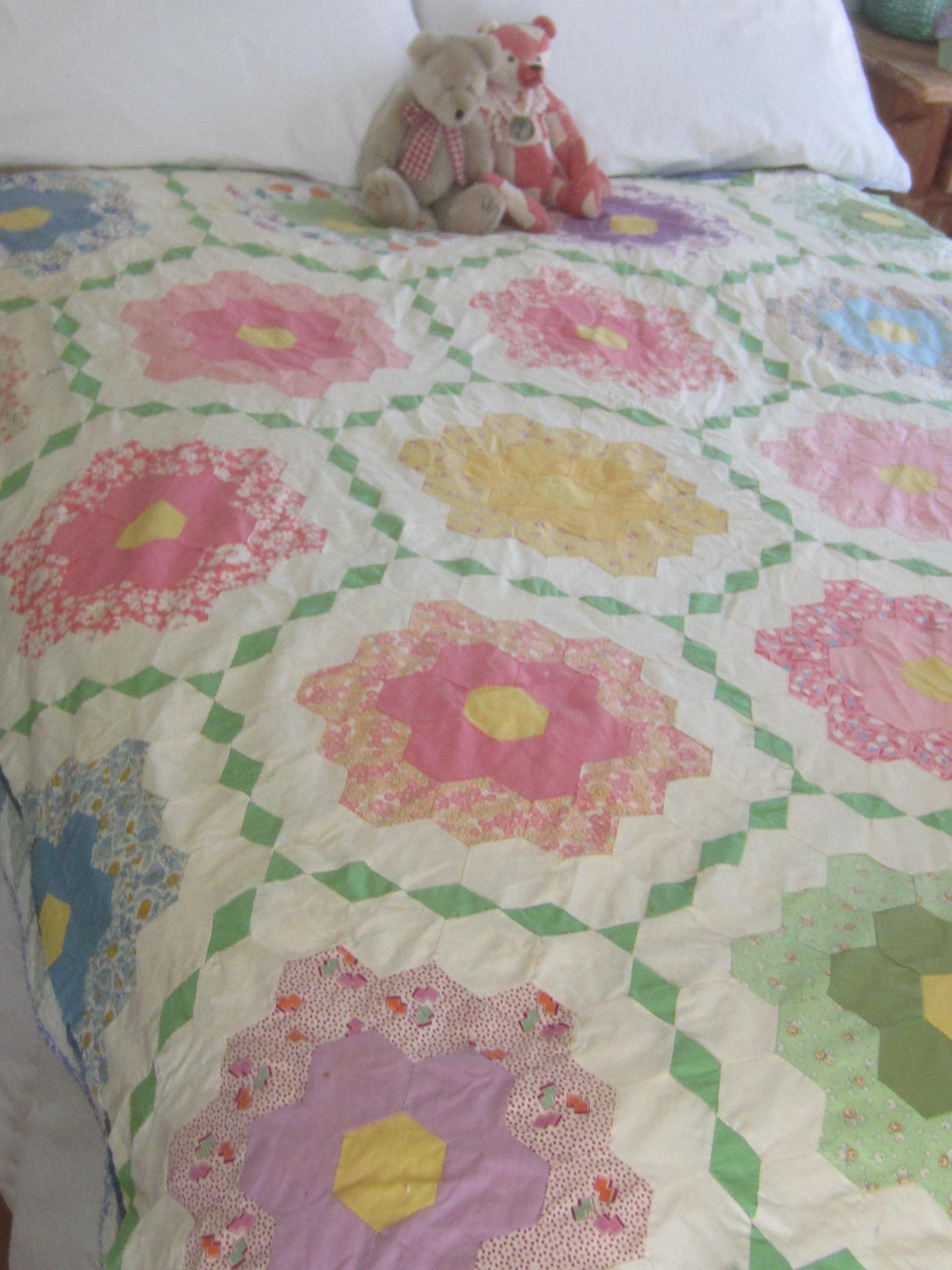 Antique quilt grandmothers flower garden - Etsy 日本
