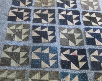 24 Exceptionally Beautiful Antique Indigo and Mourning Cloth Bear Paw Variation Quilt Blocks 6"