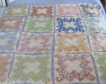 20 Very Charming Antique Multicolored Feedsack Friendship Quilt Blocks 13"