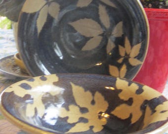 TWO Elegant Hand-Thrown Pottery Cereal Soup Bowl 7.5 X 2.25”