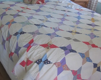 Quilt Top - Vintage Multi Futtersack und Off-White Kolibri oder Schneeball Quilt Top 200X84 ”