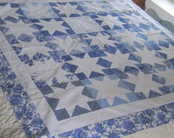 ADORABLE Quilt TOP! New Blue and White Aunt Liza Star, Quilt TOP 53x53"