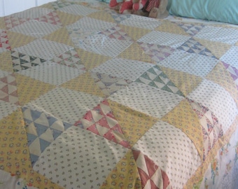 Quilt Top - Charming New Vintage Multi Feedsack Birds in Flight Quilt Top 66X75"
