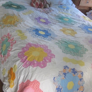 Antique quilt grandmothers flower garden - Etsy 日本