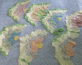 Charming Vintage BIG HALF Multicolored Feedsack and White Grandmothers Flower Garden Quilt TOP Pieces