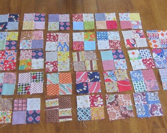 33 Charming Vintage Multicolored Feedsack Four-Patch Quilt Blocks 3.5"