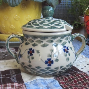Zuckerdose aus hübscher polnischer Bolesławiec-Keramik mit Deckel, 4 x 4,5 Zoll