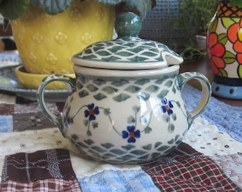 Darling Boleslawiec Polish Pottery Sugar Bowl with Top 4 X 4.5”