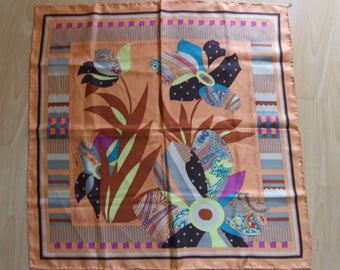Vintage Codello Silk Scarf, Pocket Square Scarf, Flower Pattern Scarf, Silk Scarf, Designer Scarf, Floral Scarf, Mint Scarf, Peach Color