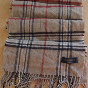 Vintage luxury Corneliani scarf, Italy designer scarf, wool blend winter shawl, nova check Schal, beige checked pattern, soft scarf Schal