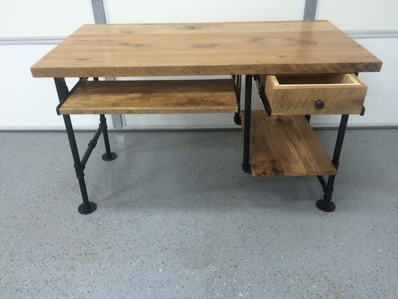 Computer Desk Reclaimed Wood Rustic Barnwood Table Keyboard Tray Pen Drawer
