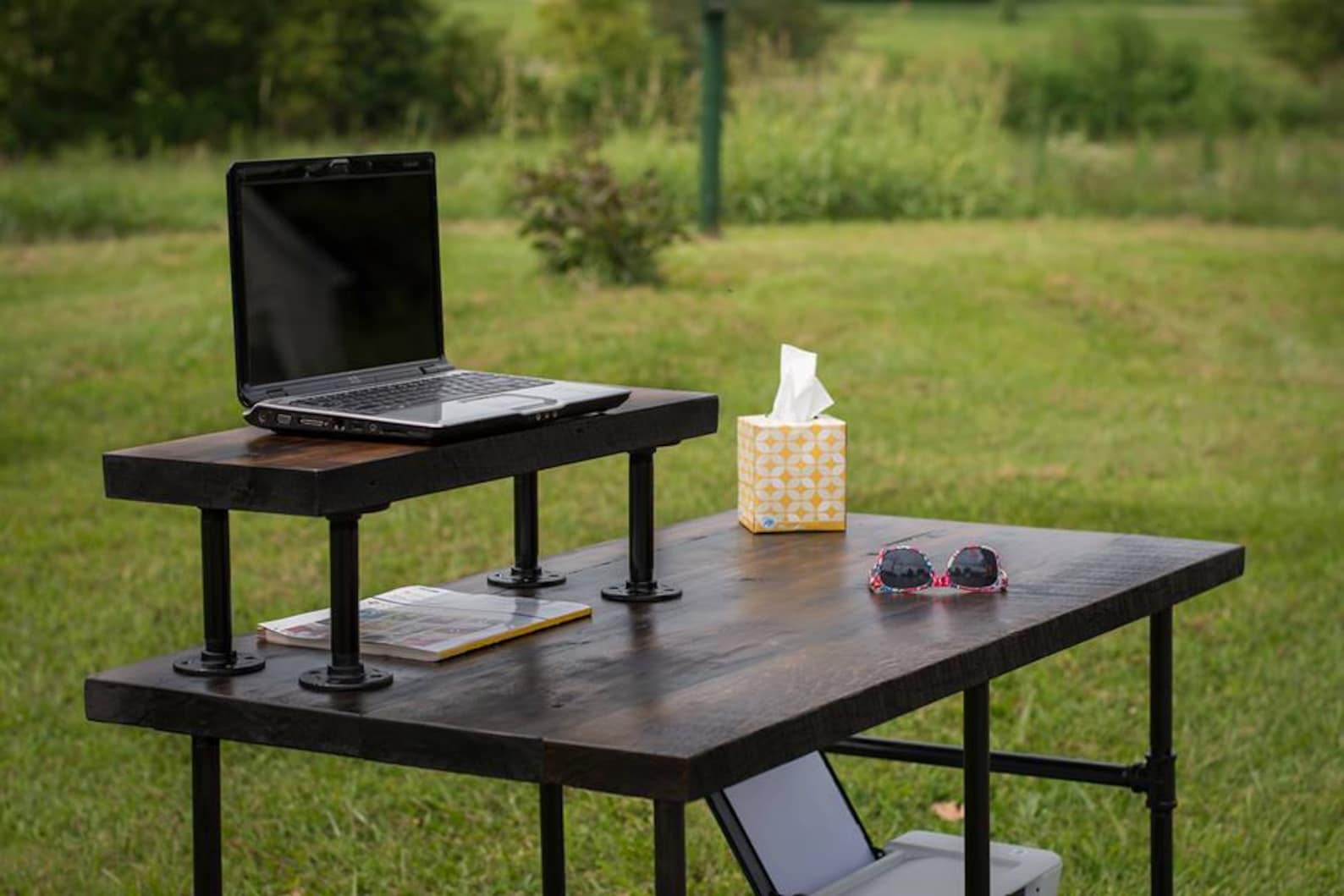 Reclaimed Wood Desk Table Solid Oak W/ Printer Shelf and Etsy