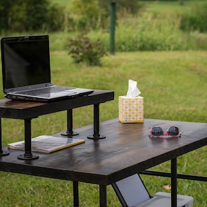 Reclaimed Wood Desk, Table- Solid Oak W/ Printer Shelf and Monitor Tray