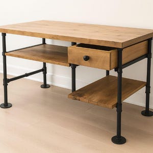 Custom Computer Desk – Solid Oak with Shelf – Modern Home Office or Gaming Desk Table