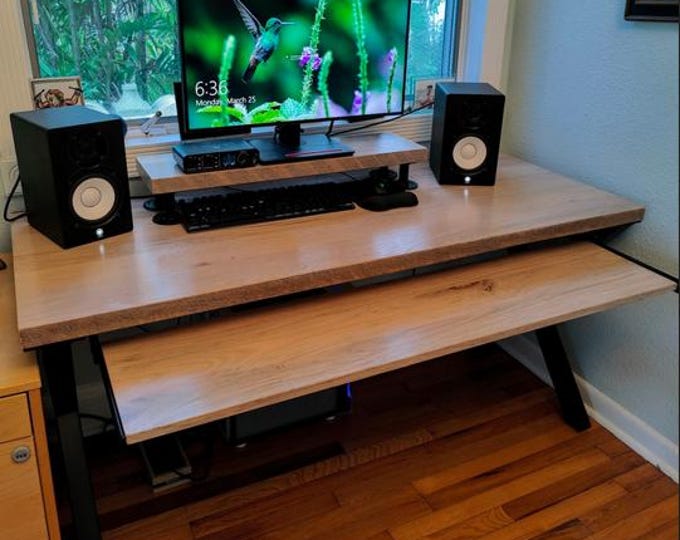 Studio Desk, Piano Desk, Keyboard Tray Desk, Music Studio Desk, Gaming Desk , Reclaim Wood Table