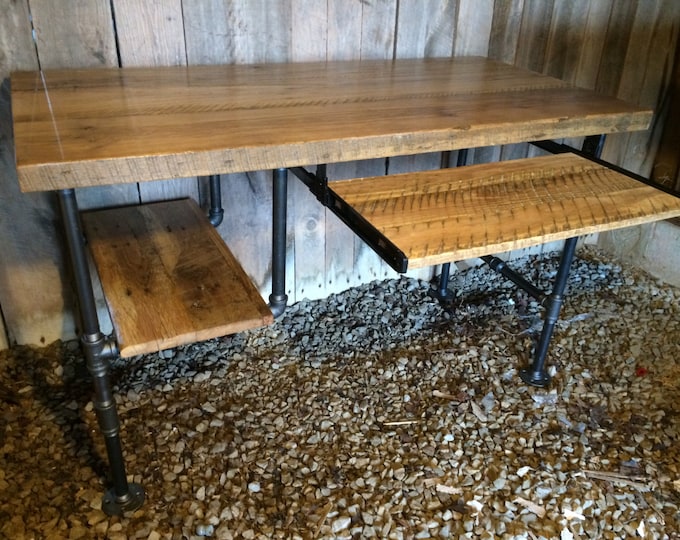 Computer Desk, Reclaimed Wood Table, Rustic Barnwood Table. Keyboard Tray