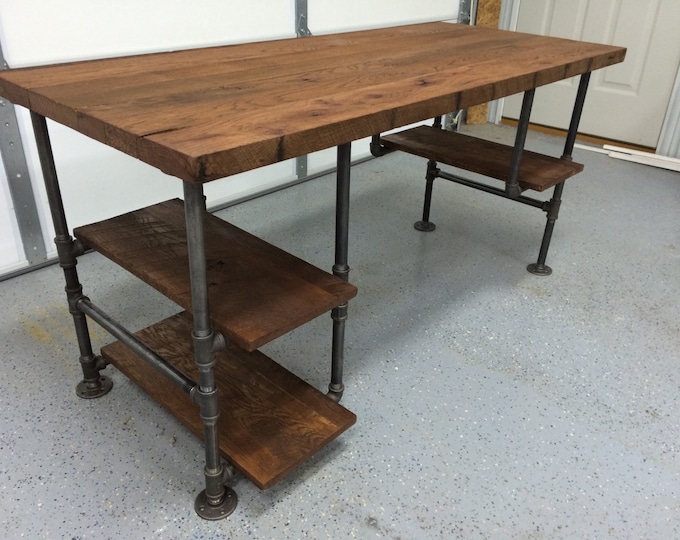 Home Office Desk, Computer Desk, Reclaimed Wood Desk, Rustic Barnwood Table with 3 shelves