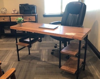 3 Shelf Home Office Desk, Computer Desk, Reclaimed Wood Desk