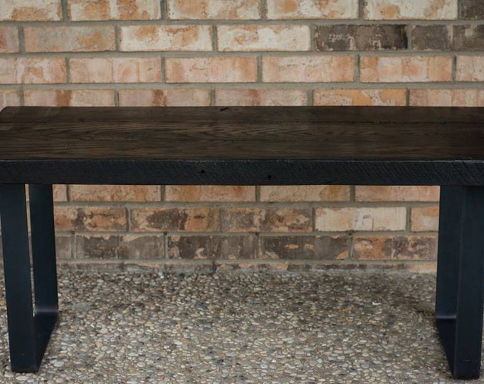 Industrial Coffee Table w/ Solid Oak Rustic Barn wood & Solid Iron U Shaped Legs