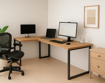 Modern L-Shaped Desk for Home Office | Minimalist Corner Computer Table with Square Legs | Work, Gaming & Study Station