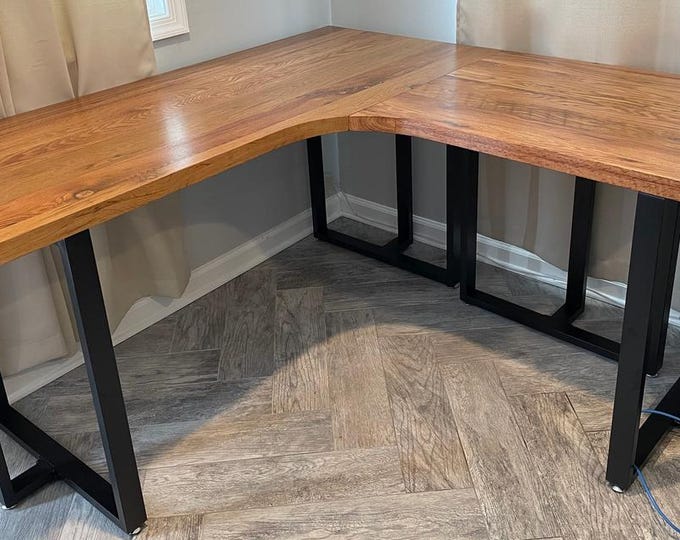 Customized L Shaped Desk with curve, You pick your tables, Corner Desk, L Desk ,  L- shaped desk , Custom Computer Wood Desk